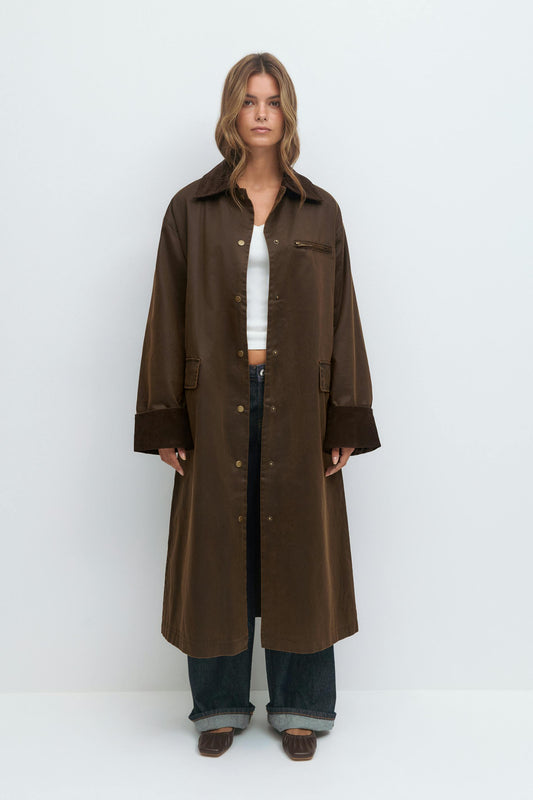 Waxed long jacket