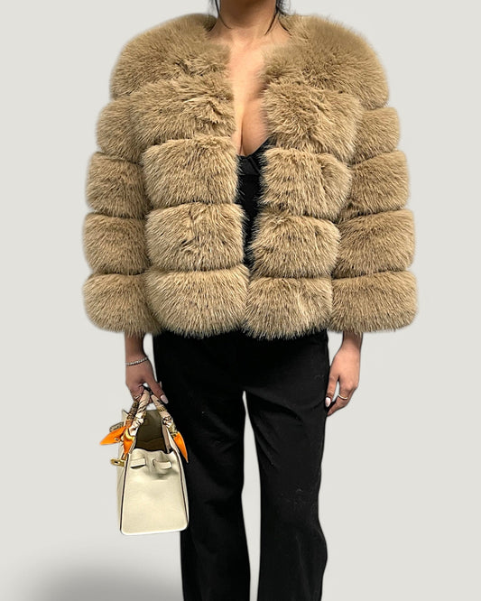 Pelzmantel Faux Fur Beige Kurz
