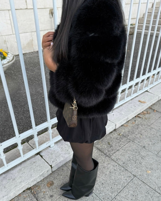 Pelzmantel Faux Fur Schwarz Kurz