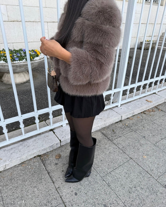 Pelzmantel Faux Fur Grau Kurz