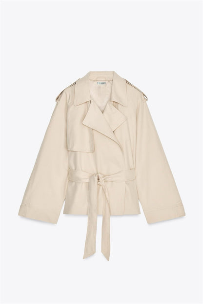 Cropped Trenchcoat mit Gürtel im Reversekragen