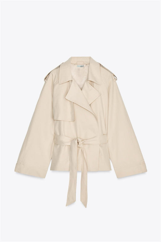 Cropped Trenchcoat mit Gürtel im Reversekragen