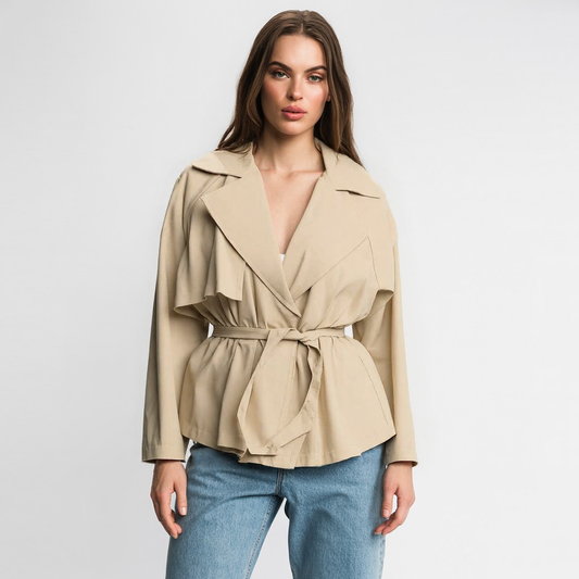 Cropped Trenchcoat mit Gürtel im Reversekragen